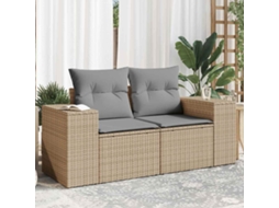 Sofá De Jardim De 2 Lugares Com Almofadões Vime Pe Bege Dkd Home Decor