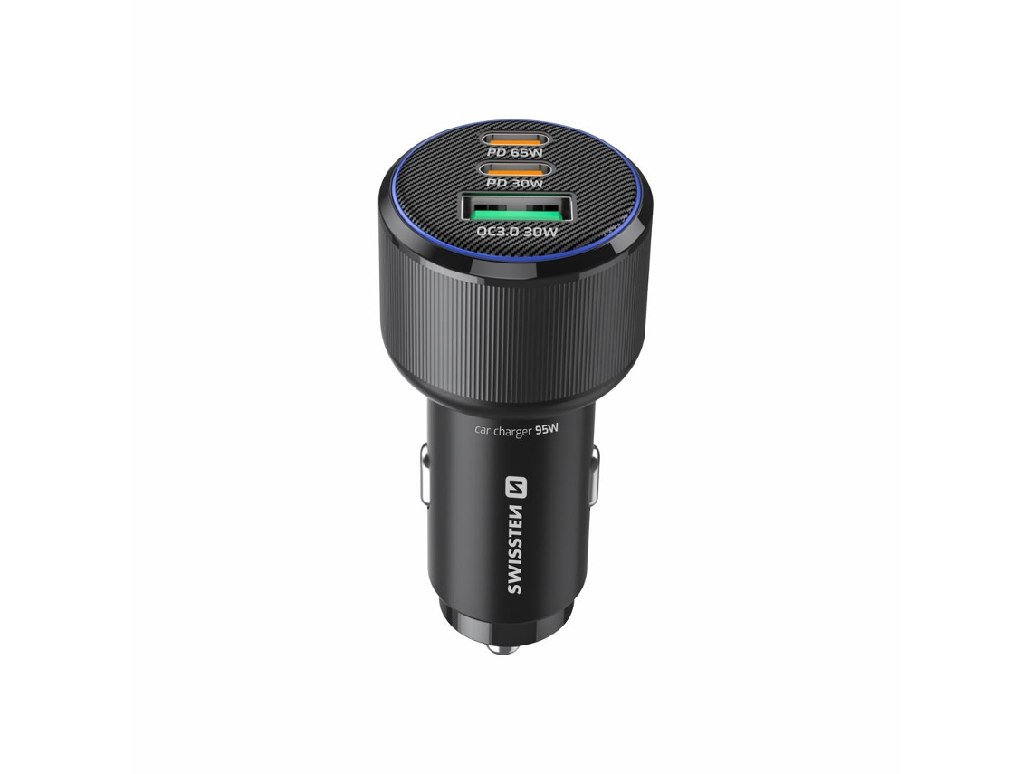 Carregador Auto SWISSTEN  95W com 2x USB-C PD - 1x USB-C 65W - 1x USB-C 30W - 1x USB-A 30W 
