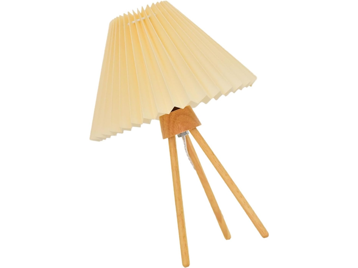Abajur De Mesa Luminária Cabeceira Elegante e Plissada para Sala de Leitura, Madeira Maciça, 1 Unidade Bright Fixo
