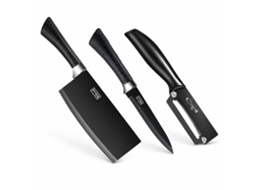 Conjunto De 3 Utensílios De Cozinha Pretos Revestidos A Titânio: Descascador, Faca De Fruta E Cutelo