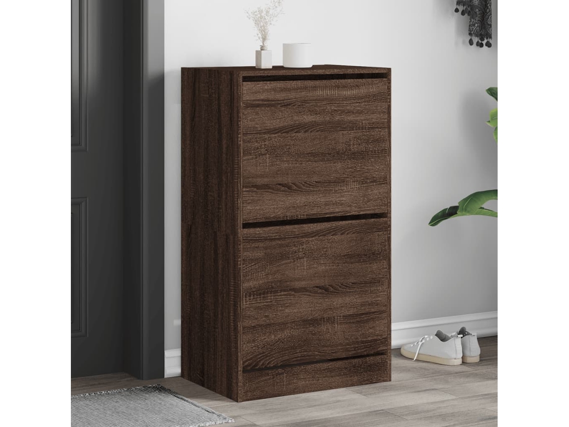 Vidaxl Sapateira 2 Gavetas Articuladas 60x42x108cm Carvalho Castanho