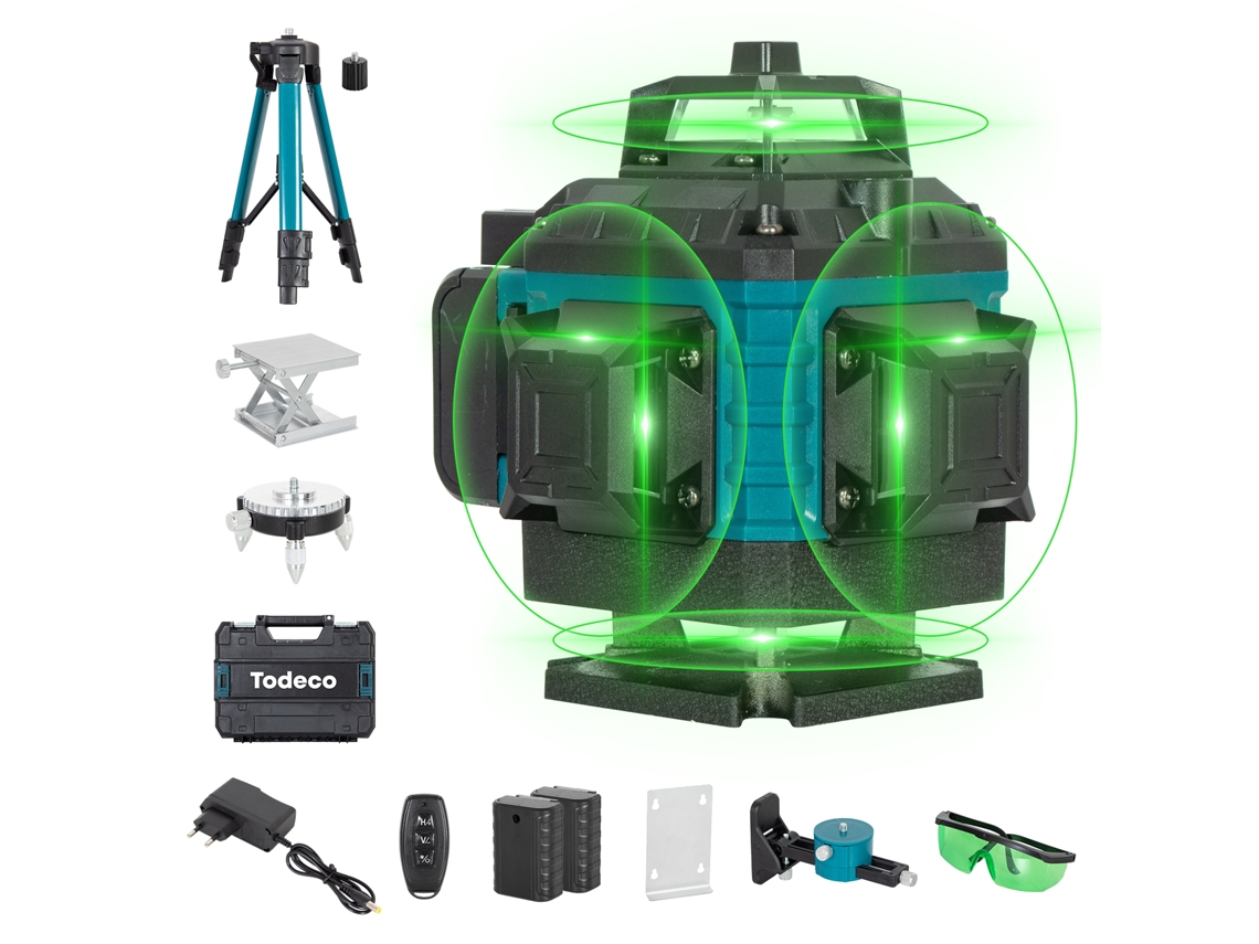 Nível Laser Autonivelante, Nível Laser Verde De 16 Linhas, Bateria De 3000 Mah2, Nível Laser Com Tripé E Painel De Dados, Montagem Na Parede Todeco
