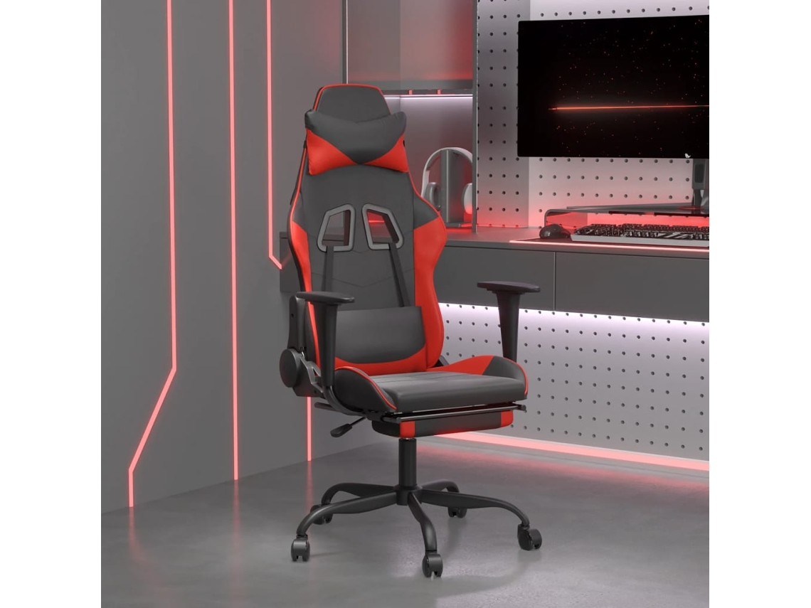 Vidaxl Cadeira Gaming C/ Apoio Pés Couro Artificial Preto E Vermelho