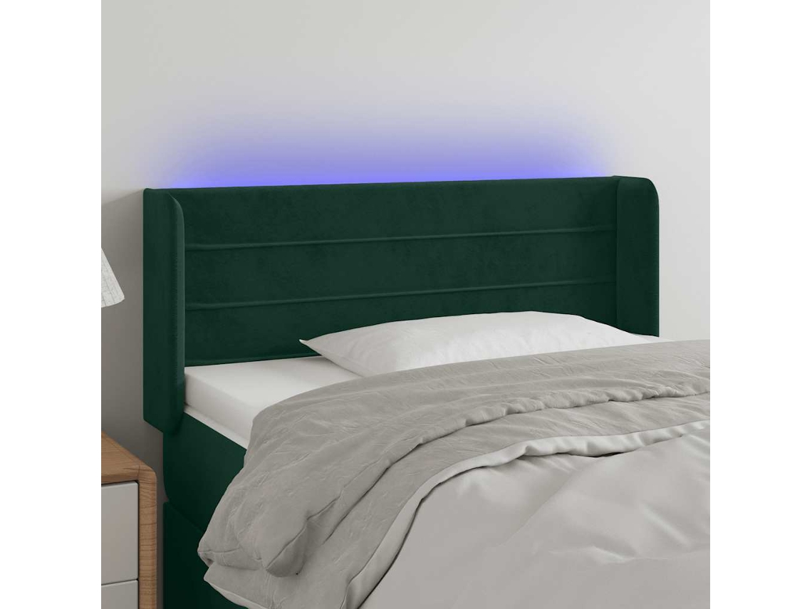 Cabeceira | Painel De Cama Cama C/ Luzes Led Veludo 93x16x78/88 Cm Verde-escuro