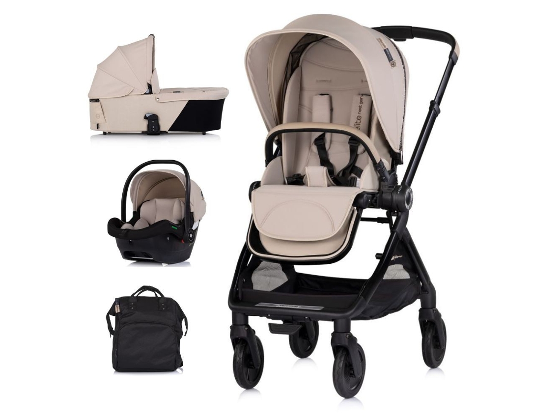 Carrinho de Bebé Trio Elite Next Gen com Pega Reversível Até 22 Kg de Peso CHIPOLINO Latte