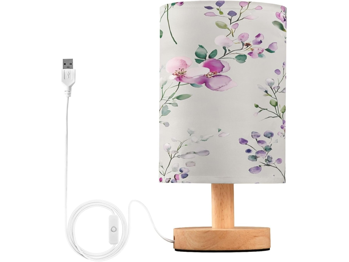 Luminária de cabeceira LED com portas USB, mesa de leitura para quarto, cúpula Tído e base Madeira, escrivaninha para quarto.