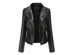 2026 jaqueta de Couro Falso Slim Fit para Mulher com Cremalheira Assimétrica Biker Versátil Psw M Negro