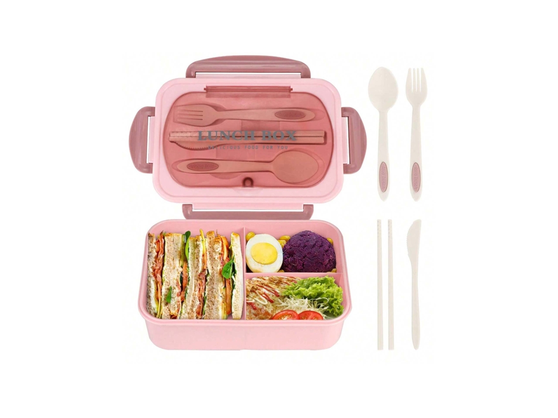 Marmita Bento para Adultos, com Quatro Compartimentos e Acompanha um Saco para Panquecas. MDUG (rosa)
