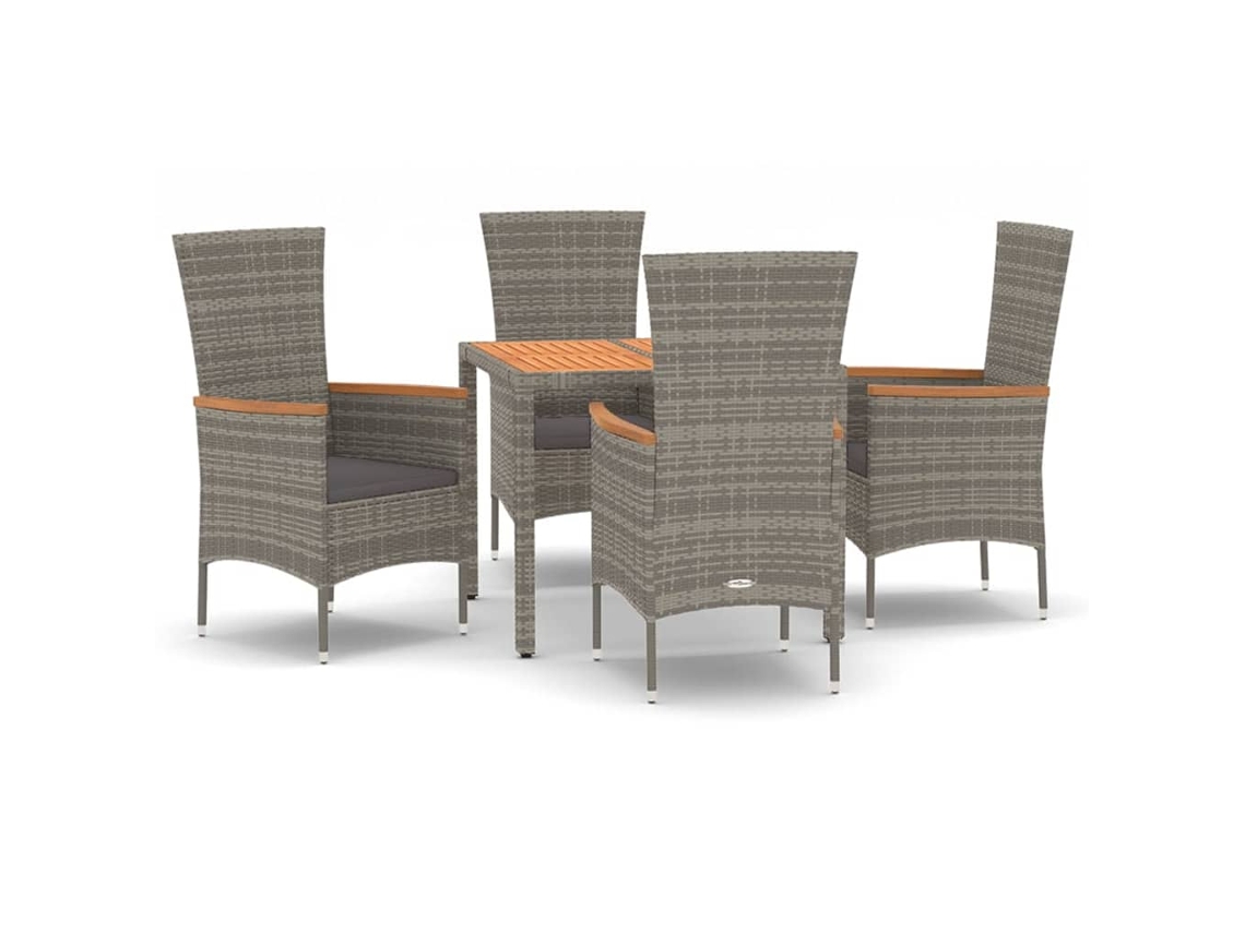 Maison Exclusive - 5 Pcs Conjunto De Jantar P/ Jardim C/ Almofadões Vime Pe Cinza