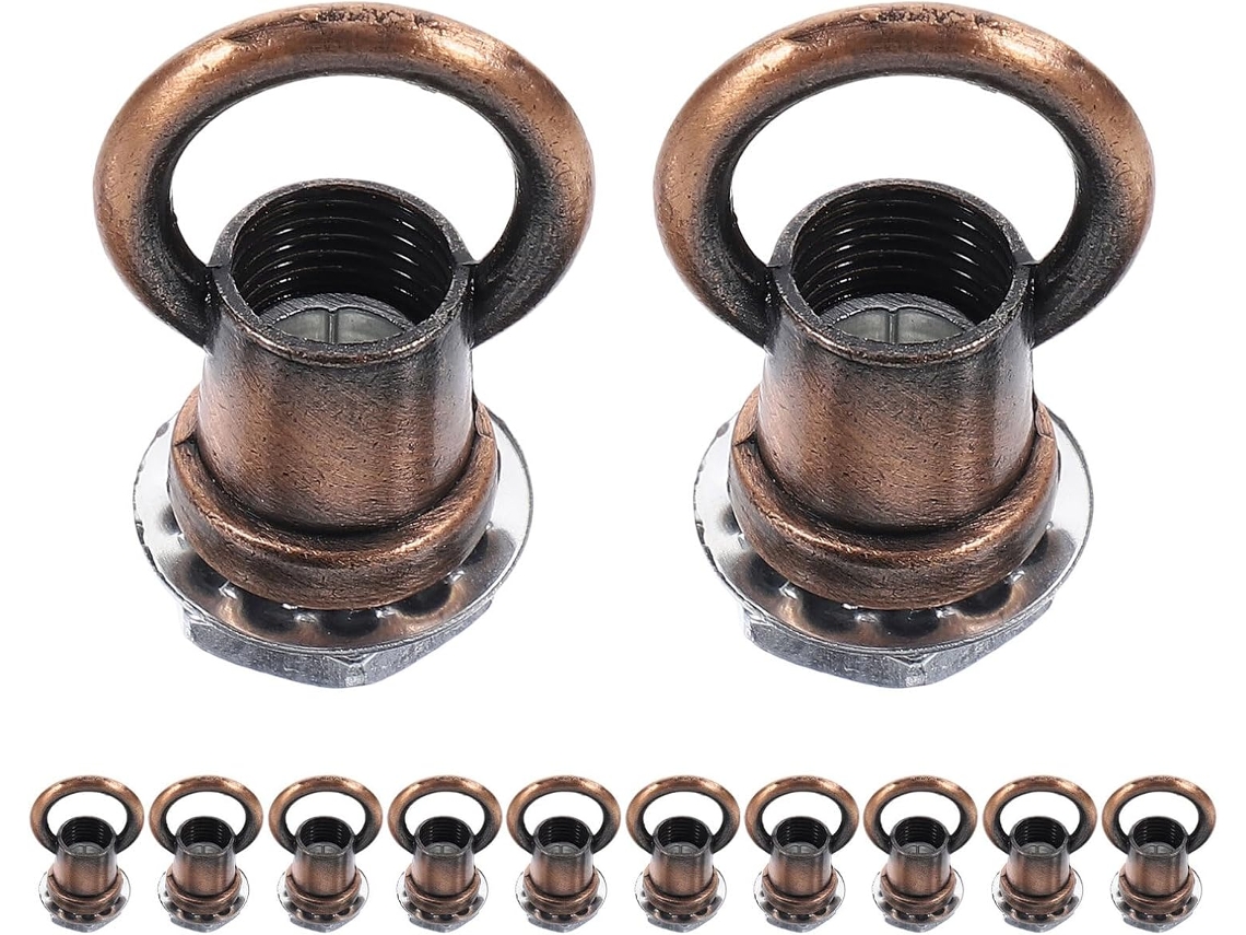 Conjunto de 12 Porcas de Olhal Roscadas M10 em Metal com Acabamento Vermelho Cobre, Ganchos de Suspensão Fechados para SFUSHOS