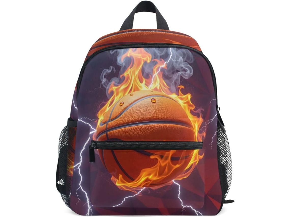 Mochila Infantil Mnsruu - Estampa De Basquete E Fogo - Para Pré-escola - Para Meninos E Meninas