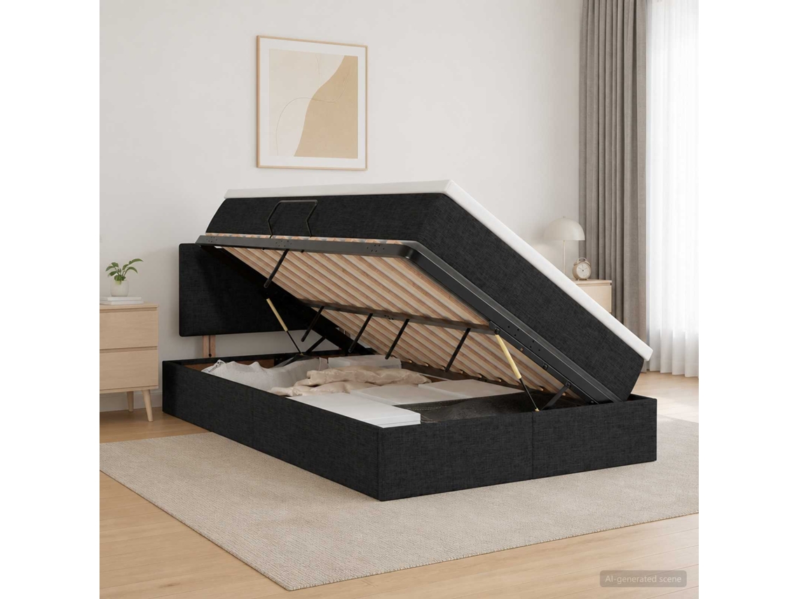 Vidaxl Cama De Armazenamento Led Com Colchão Preto 120 X 200 Cm Tecido