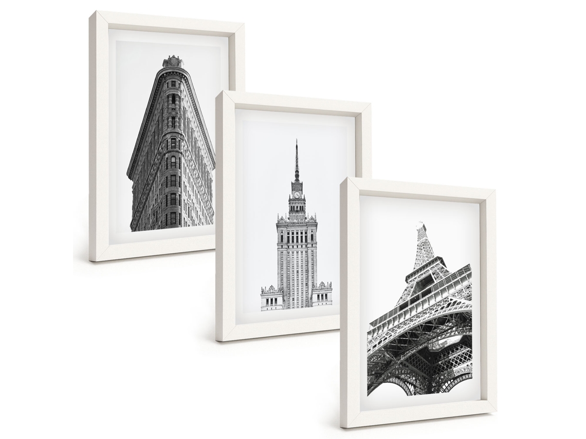Quadros Decorativos Para Parede Edifícios Arquitetônicos Em Preto E Branco Moldura Branca Pinturas De Quarto Espelharte (3 Peças 20x30 Cm)