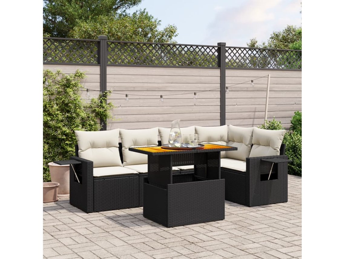 Vidaxl 6 Pcs Conjunto Sofás De Jardim C/ Almofadões Vime Pe Preto