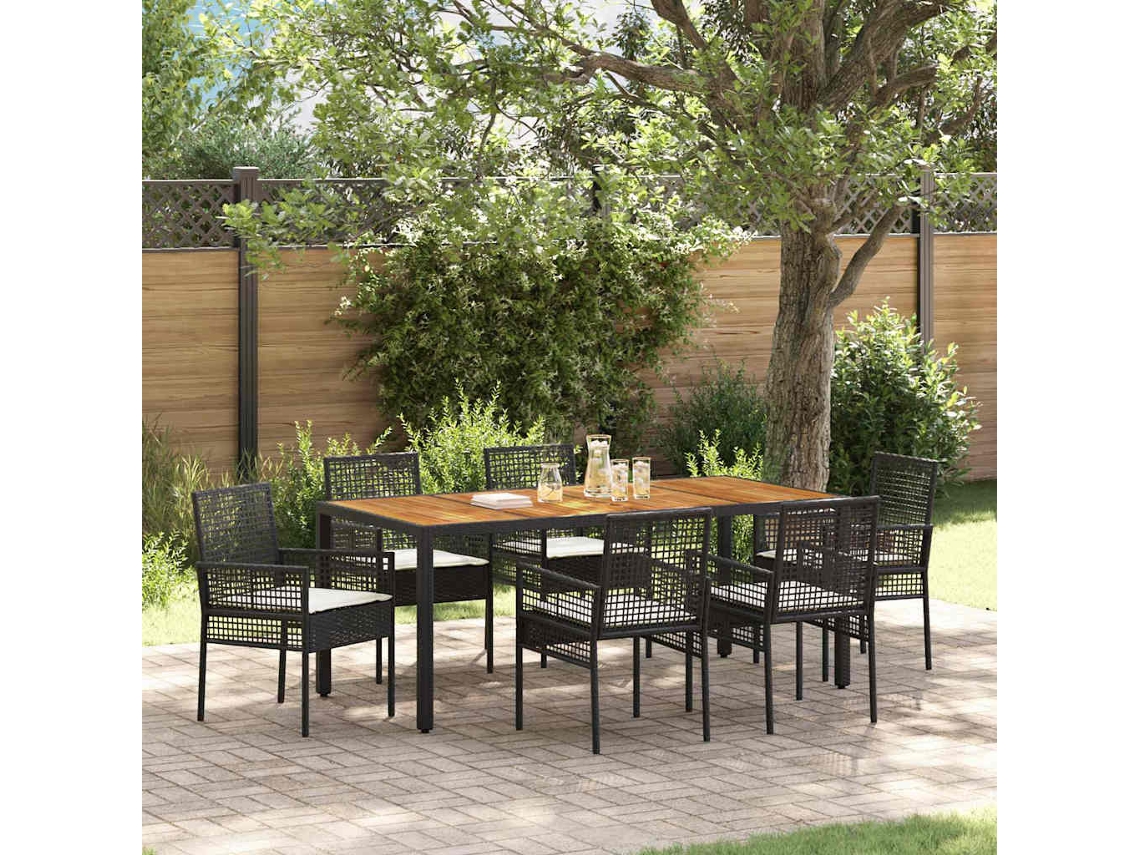 Vidaxl Conjunto De Jantar Para Jardim 7 Unid. Preto Vime Pe