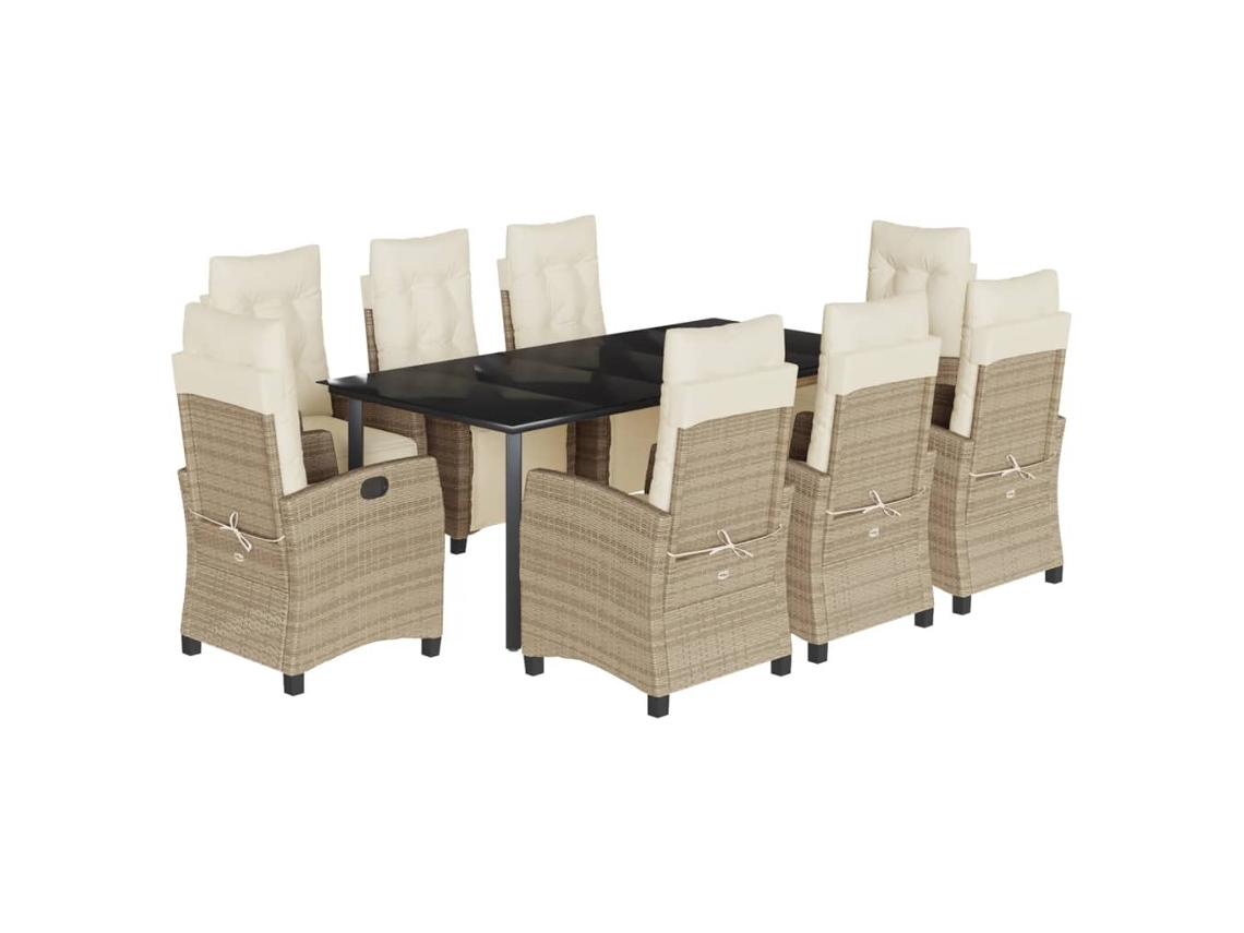Conjunto de 9 Jantar para Jardim com Almofadões Vime Pe Bege MAISON EXCLUSIVE