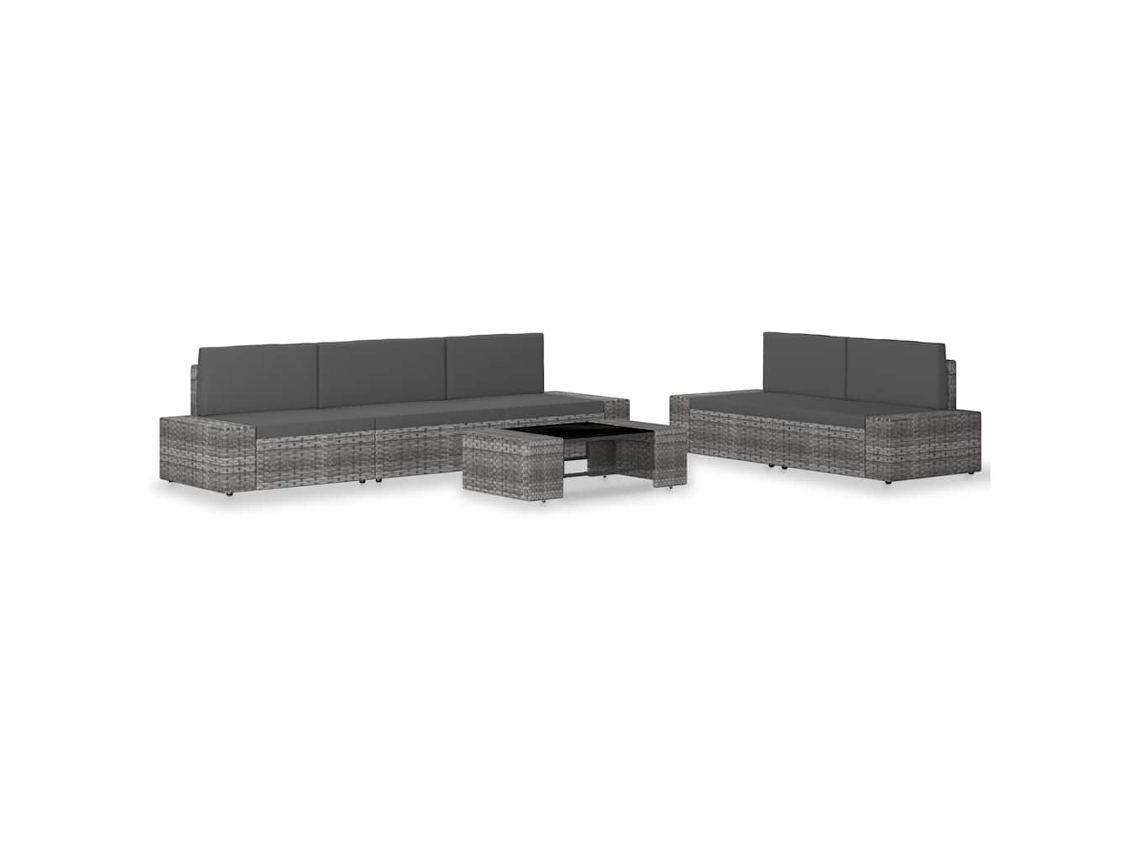 Vidaxl 6 Pcs Conjunto Lounge De Jardim Vime Pe Cinzento