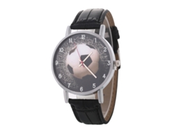 Reloj De Cuero Pu Casual Con Patrón De Fútbol Unisex De Cuarzo Negro Zhoulianfa