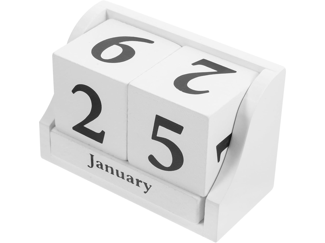 Calendário de Mesa Amosfun Perpétuo em Cubo Madeira com Exibição Data, Decoração 13,00 X 8,50 6,50 Cm