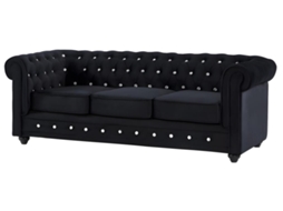 Sofás de 3 Plazas 2 Plazas Y Sillón de Terciopelo Negro Con Efecto de Botones de Cristal Chesterfield VENTE-UNIQUE.PT (205 x 88 x 72 cm)