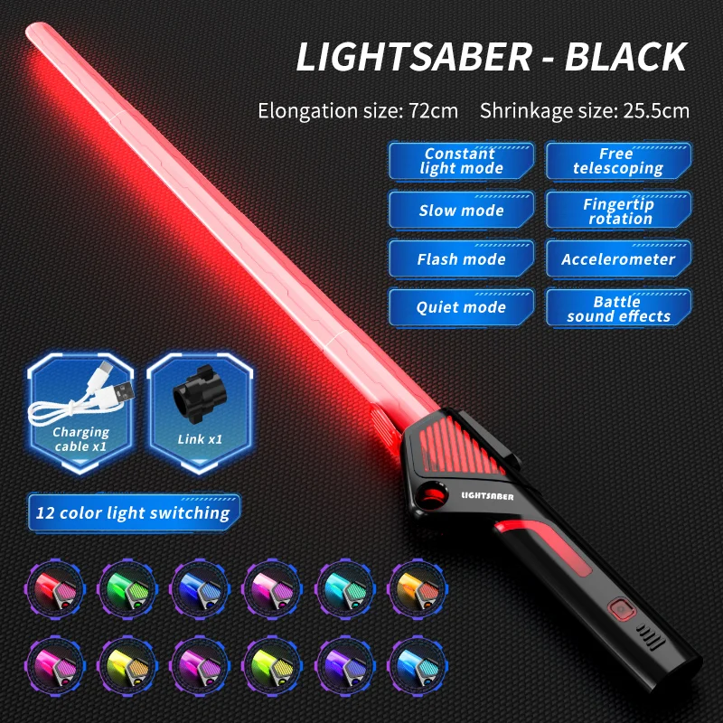 Espada Infantil Colorida Com Luzes, Telescópica, Musical E Laser 2 Em 1 Mdug (preto)