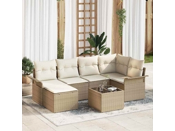 Vidaxl Conjunto De Sofá De Jardim Com Almofada 7 Pcs Bege Vime Pe