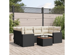 Vidaxl 7 Pcs Conjunto De Sofás P/ Jardim C/ Almofadões Vime Pe Preto