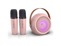 Máquina De Karaokê Infantil Alto Falante Bluetooth Portátil Com 2 Microfones Sem Fio Rosa Yizhood