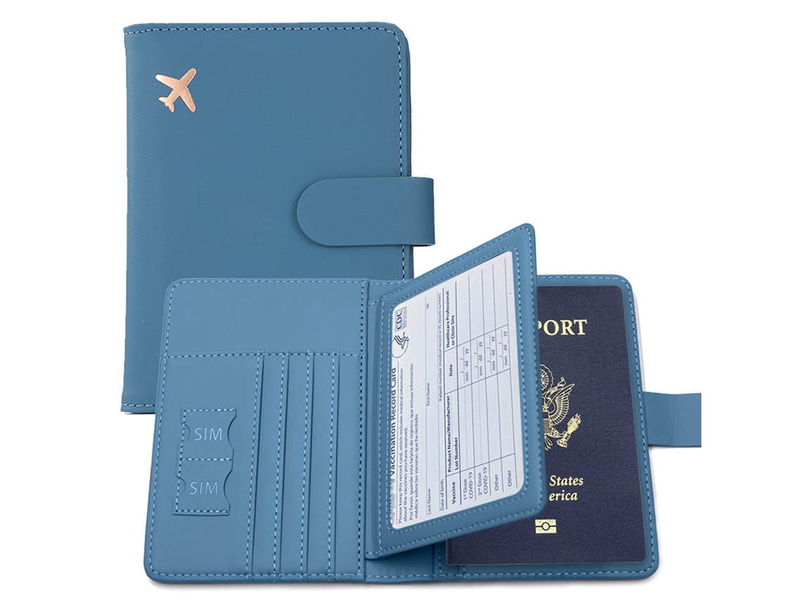 Bolsa de Viagem de Mulher RNEMITERY Portapassaporte Portacartão Vacinas Slot Pele Sintética Azul
