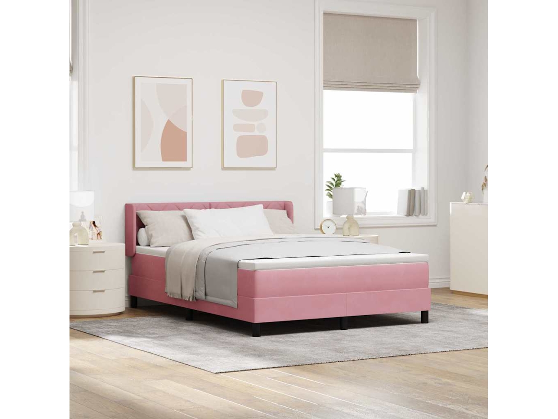 Vidaxl Cama Box Com Cabeceira Manual Rosa 200 X 160 Cm Veludo