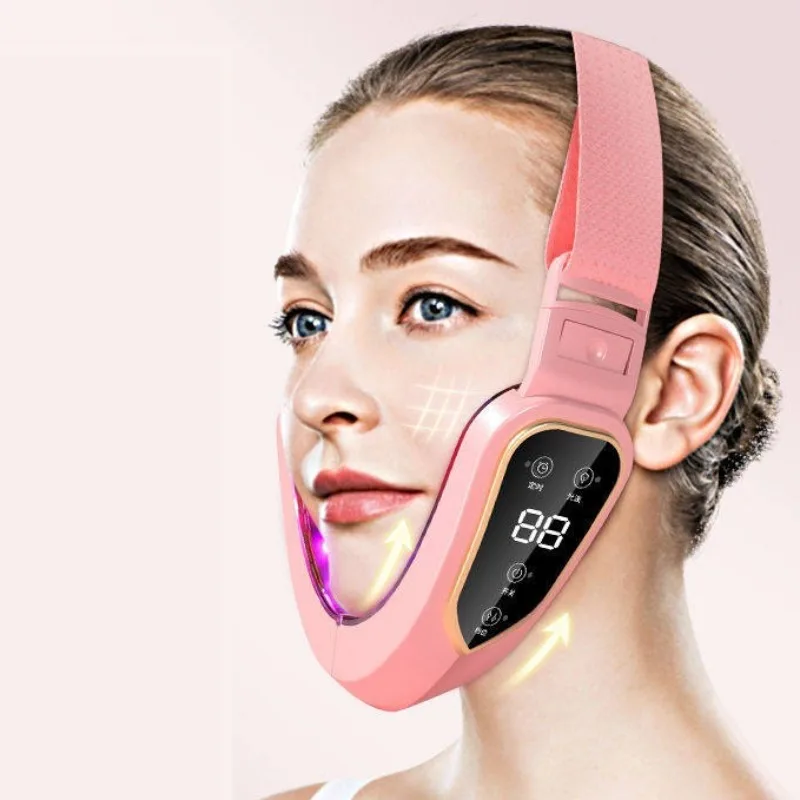 Aparelho De Microvibração Facial Para Afinamento Facial Com Terapia De Luz Vermelha (rosa)