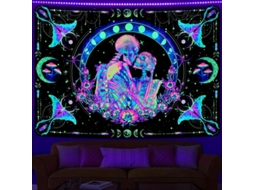 Tecido De Parede Esqueleto Casal Borboleta Réptil Uv Reativo Lua Flores Arte Galáctica 150x130cm