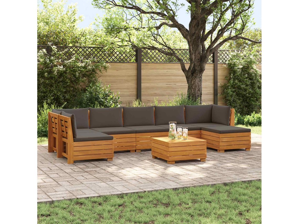 Vidaxl 8 Unid. Conjunto De Sofás Para Exterior Castanho