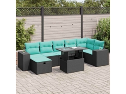 Vidaxl 8 Pcs Conjunto Sofás Jardim Almofadões Vime Pe/acácia Cinzento