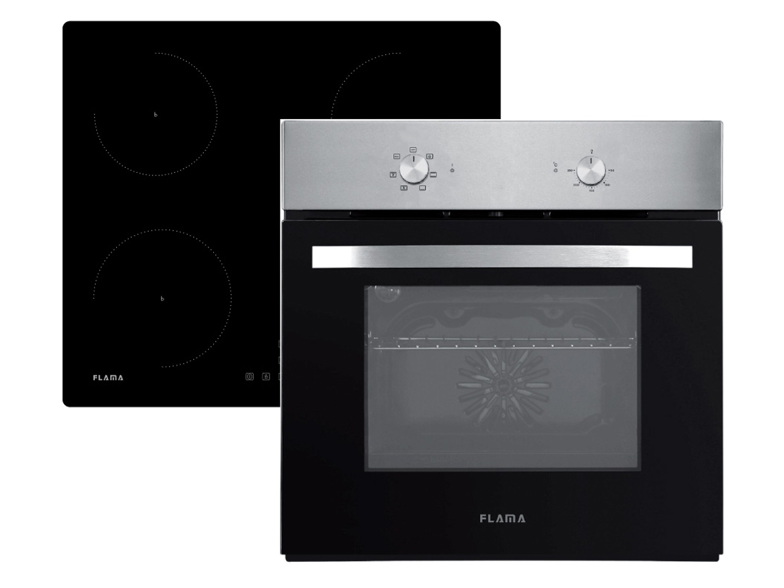 Pack Encastre FLAMA Placa de Indu��o + Forno Encastre 9902FL (54 L - El�trico - Inox e Preto)