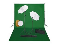 Vidaxl Kit Estúdio Fotográfico Com Lâmpadas/sombrinhas/fundo/refletor