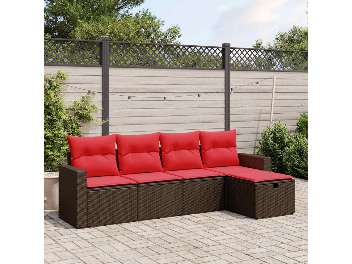 Vidaxl Conjunto De Sofá De Jardim De 5 Peças Com Almofadas Em Rattan Sintético Marrom