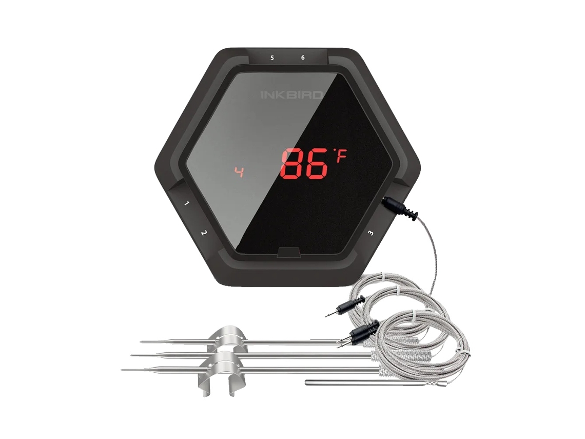 Termômetro Sem Fio Para Churrasco, Compatível Com Bluetooth, Até 6 Sondas, 6xs Preto 4 Sensores. Aquaforge