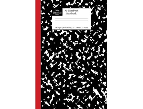 Livro A5 Notebook Hardback Black And Red Spine Marble Wide Rule Journal De Young Dreamers Press (inglês)