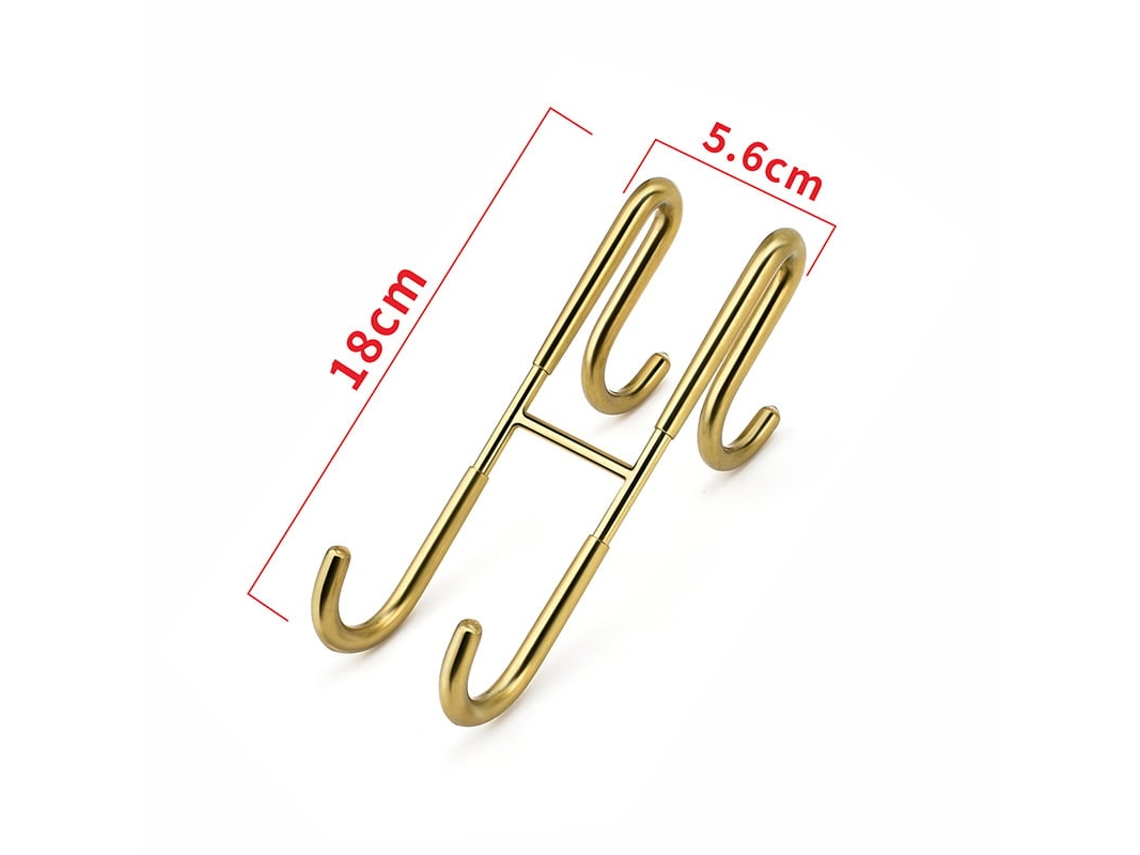 Conjunto com 1 Gancho Duplo para Toalha, Gancho para Porta de Box Vidro Sem Moldura, Aço Inoxidável Resistente BRILVIBERA (dourado)
