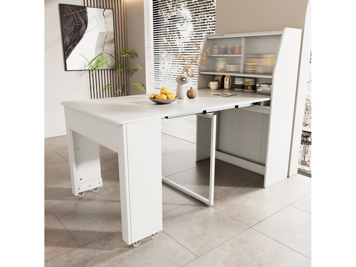 Mesa Extensível Branca 52/132,5x80x76cm, Armazenamento.-mh