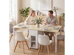 Mesa De Cocina Plegable Para 6 Personas Con Alas Abatibles Cajón Estantes Abiertos 168,2x85x73 Cm Blanco