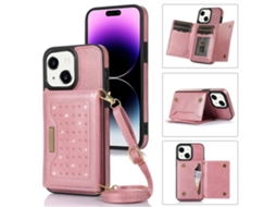 Capa Bloqueio Rfid Pega Para Iphone 15 Pele Sintética Rosa