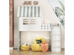 Cama Infantil 90x200cm PAPRIKA em Madeira Maciça com Escada de Segurança e Prateleira