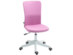 Cadeira De Escritório Sem Apoio Para Os Braços Estofada Em Linho Sintético Com Altura Ajustável 53x43x85-93 Cm Rosa