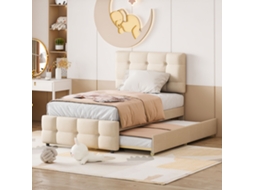 Sofá-cama 90x200 Extensível Gavetas Linho Bege Rebatível Hóspedes Infantil