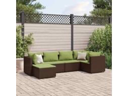 6 Pcs Conj. Lounge Jardim C/ Almofadões 6 Pcs Vime Pe Marrom Dkd Home Decor