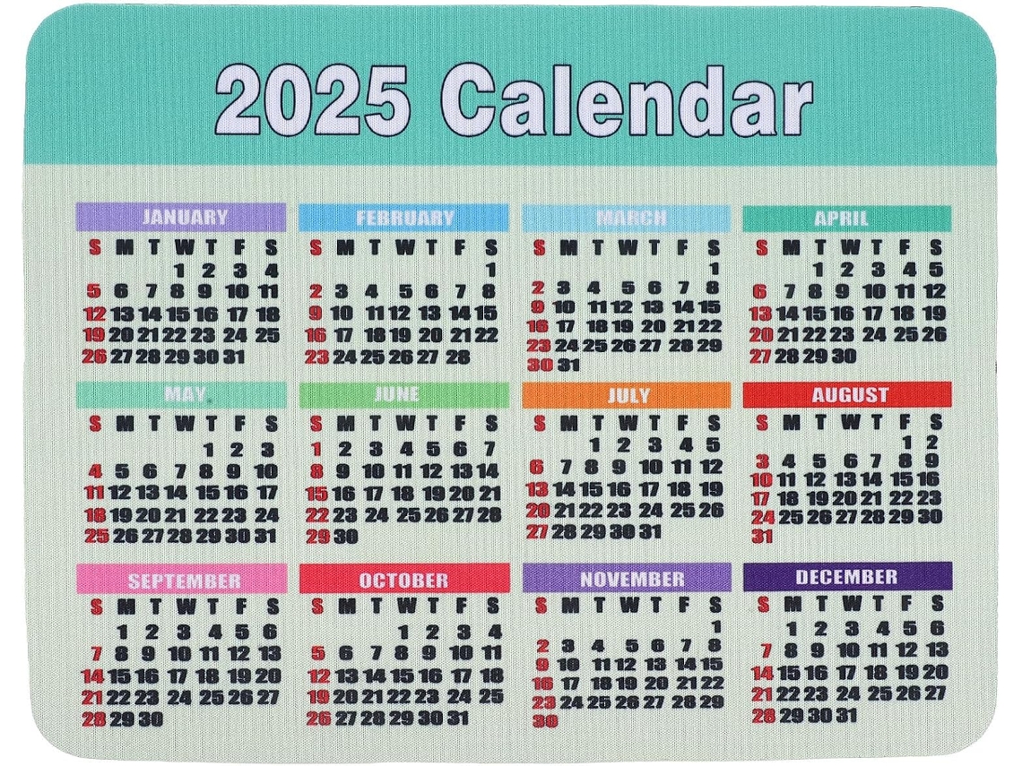 Mousepad Jiaji Em Tecido E Borracha Com Calendário De 2025 - Verde