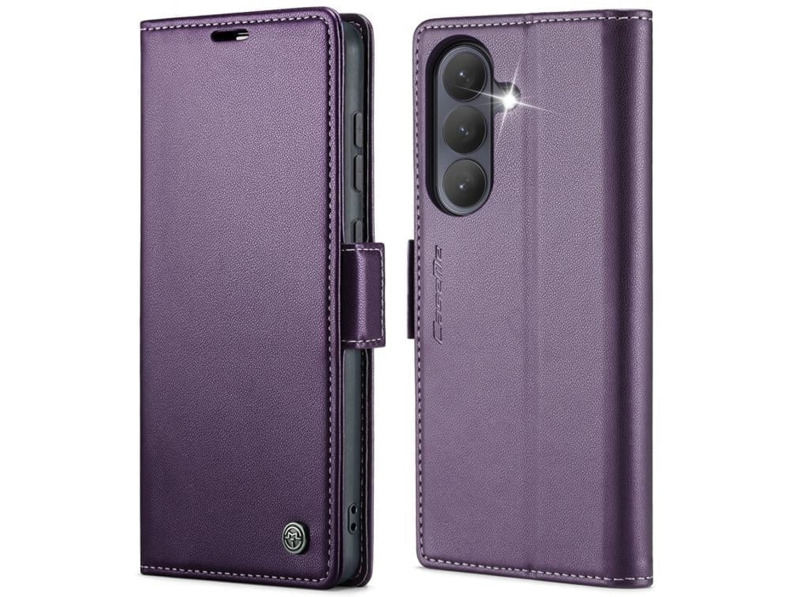Capa Para Samsung Galaxy S26 Plus 5g De Couro Com Textura De Lichia Fecho Borboleta E Proteção Rfid Antirroubo Roxa