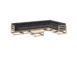 Conjunto 8 sofás de jardim com almofadões VIDAXL pinho maciço